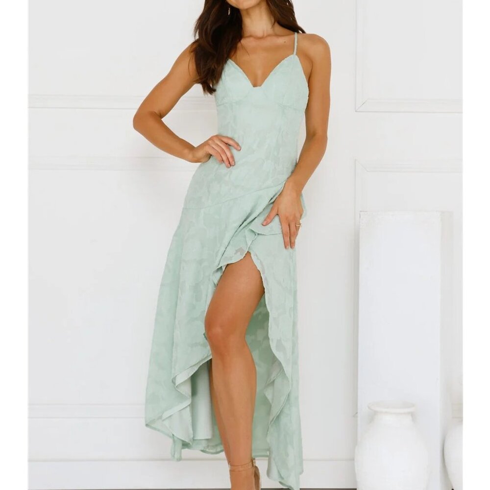 Hello‎ Molly Sapphire Cascade Midi high low Dress Sage NWT
